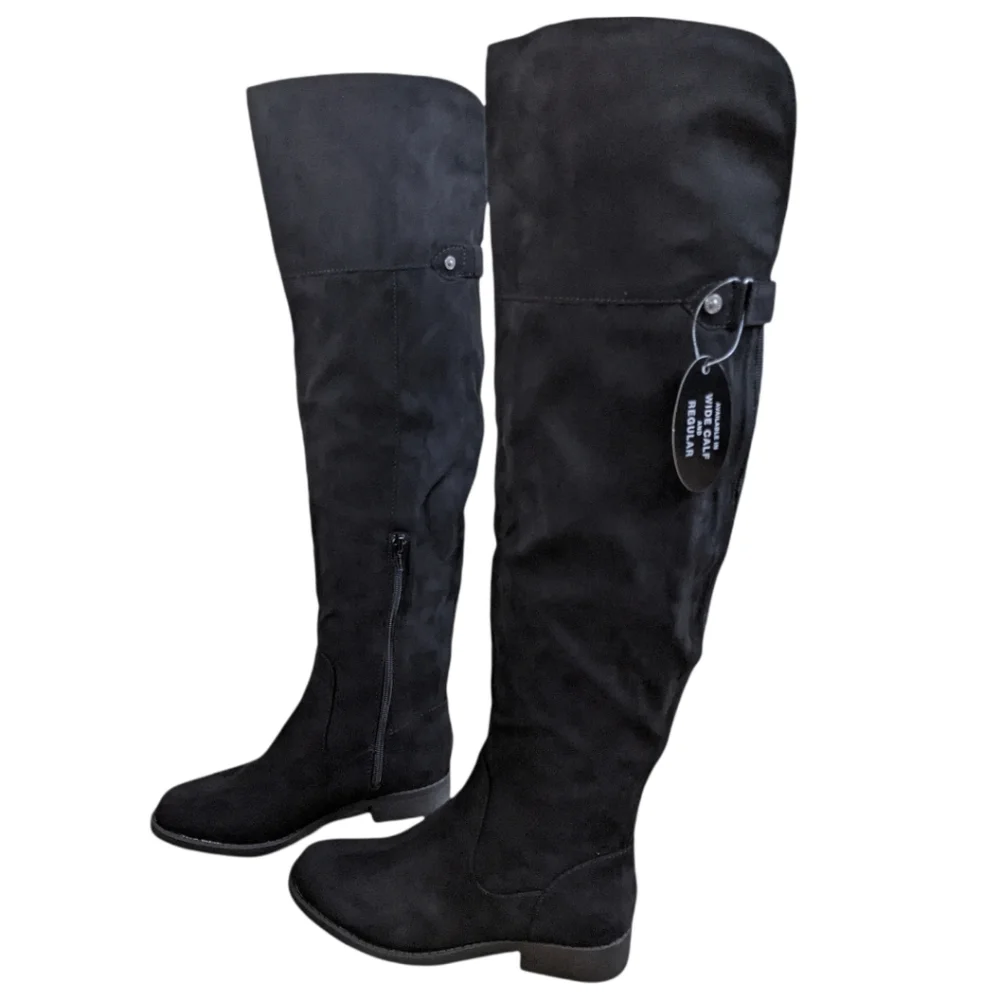 Sun and Stone Allicce Over the Knee Black Microsuede Boots